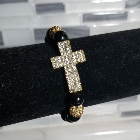Jewelry - Crystal cross and bead bracelet